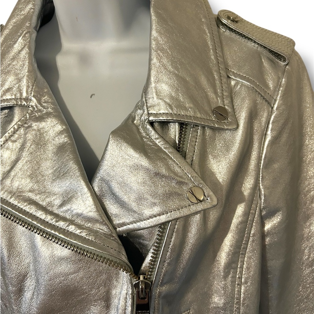 Lamarque Metallic Silver Leather Jacket - Picture 6 of 13